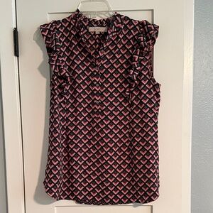 LOFT Women's Geometric Pink and Black Blouse